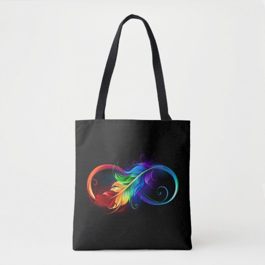 Tote Bag Symbole d'infini avec plume arc-en-ciel (Devant)