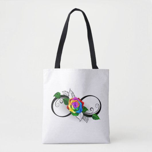 Tote Bag Symbole d'infini avec Rose arc-en-ciel (Devant)