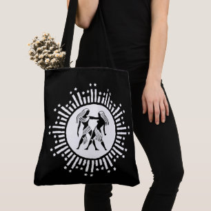Tote Bag Symbole du zodiaque Gémeaux avec des étoiles noir