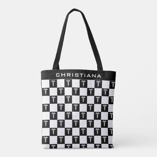 Tote Bag Symbole Médicale noir et blanc personnalisé Caduce (Dos)
