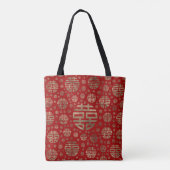 Tote Bag Symbole motif Double Bonheur - Or sur rouge (Dos)