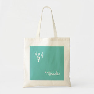 Tote Bag Symbole musical Treble Clef Typographie Turquoise