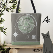 Tote Bag Symbole zodiaque Pisces vert et gris Mandala