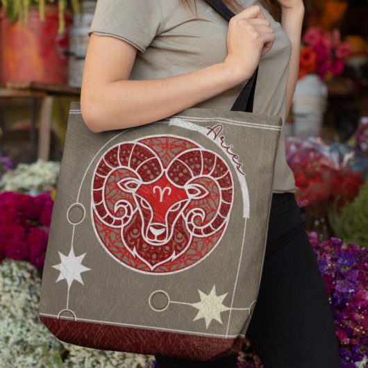 Tote Bag SYMBOLE Zodiaque Rouge Blanc Gris Mandala
