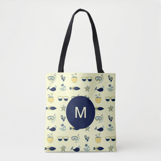 Tote Bag Symboles d'été tendance Motif Monogramme (Devant)