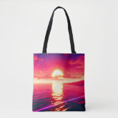 Tote Bag Synthwave numérique Sunset Sea Reflection (Devant)