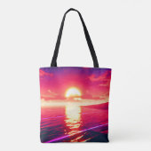 Tote Bag Synthwave numérique Sunset Sea Reflection (Dos)