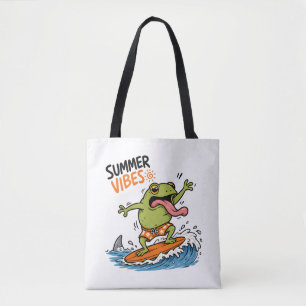 Tote Bag T-shirt drôle de grenouille de surf pour l'été