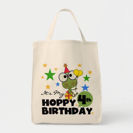 Tote Bag T-shirts et cadeaux 4th Birthday Frog Hoppy (Devant)