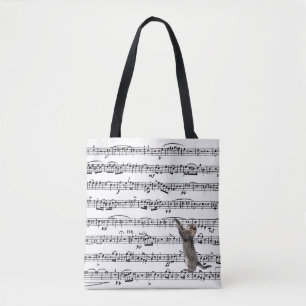 Tote Bag Tabby Cat On Sheet Music