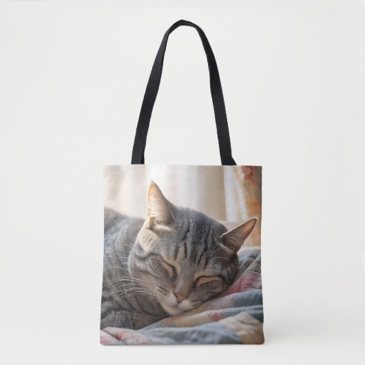 Tote Bag Tabby Chat Dormir Sur Une Ancienne Couette (Devant)