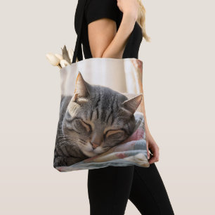 Tote Bag Tabby Chat Dormir Sur Une Ancienne Couette