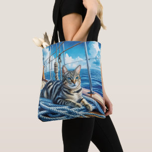 Tote Bag Tabby Chat Sur Les Cordes De Bateau