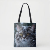 Tote Bag Tabby gris chat en orage de neige (Devant)