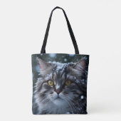 Tote Bag Tabby gris chat en orage de neige (Dos)
