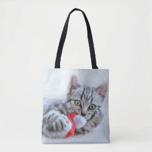 Tote Bag Tabby gris mou Chat avec Noël Casquette