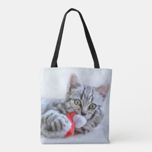 Tote Bag Tabby gris mou Chat avec Noël Casquette (Dos)