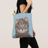 Tote Bag Tabby Gris Peinture Chat - Cute Original Art Chat (De près)