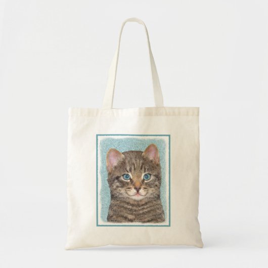 Tote Bag Tabby Gris Peinture Chat - Cute Original Art Chat (Devant)
