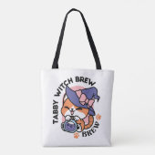 Tote Bag Tabby Witch Brew – Joli Design de Chat d'Halloween (Dos)