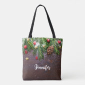 Tote Bag Table de Noël rustique avec pin et neige (Dos)