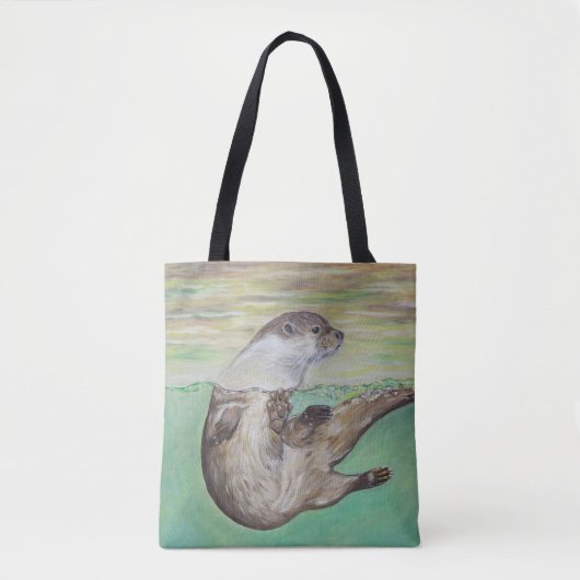 Tote Bag Tableau de la loutre de rivière joueuse (Devant)