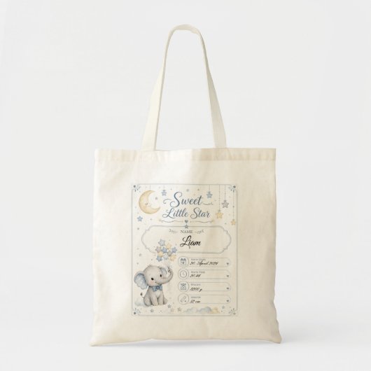 Tote Bag Tableau de naissance bébé personnalisable avec élé (Devant)