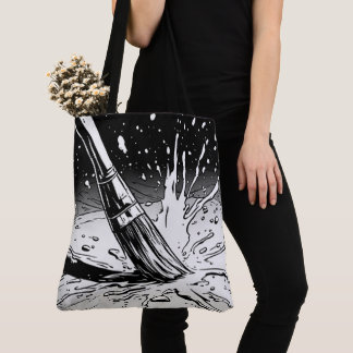 Tote Bag Tache de peinture Brosse Style Graphique Noir Blan