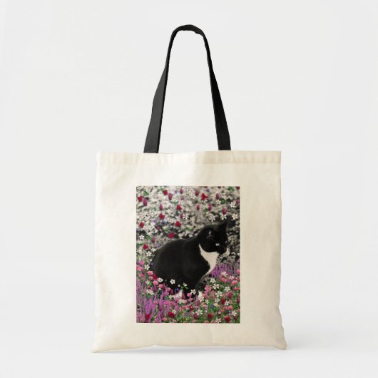 Tote Bag Taches de rousseur en fleurs II - chat noir et (Devant)