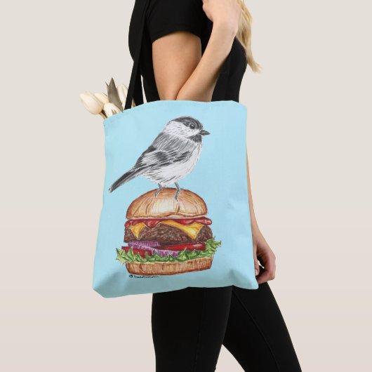 Tote Bag Tahoe Black Capped Chickadee Cheeseburger Bird Dk (De près)