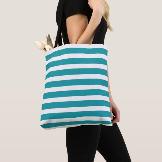 Tote Bag Tailles Turquoise et blanche (De près)