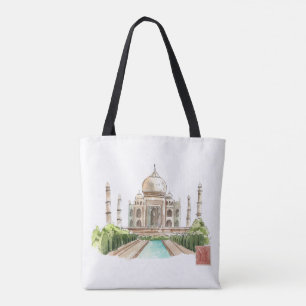 Tote Bag Taj Mahal Aquarelle Art Imprimer Décor Indien Icon