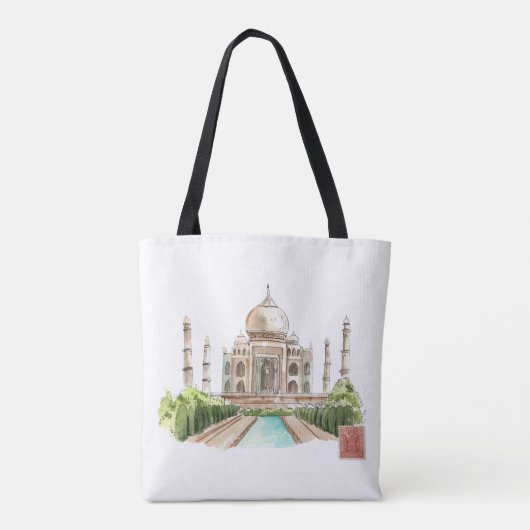 Tote Bag Taj Mahal Aquarelle Art Imprimer Décor Indien Icon (Dos)
