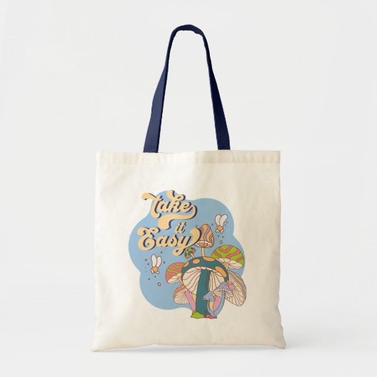 Tote Bag Take It Easy – Retro Psychedelic Mushroom (Devant)