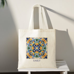 Tote Bag Talavera azulejo vintage mexicain nom personnalisé