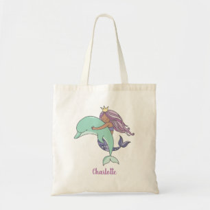 Tote Bag Tan Peau mauve sirène avec dauphin