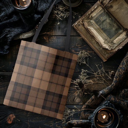 Tote Bag Tan Plaid Dark Academia