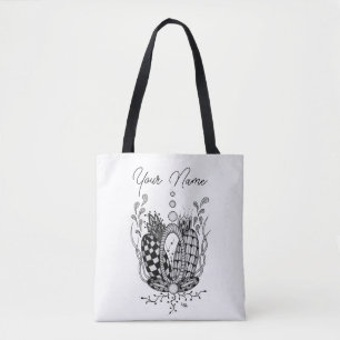 Tote Bag Tangle Art : Design floral, ovale -