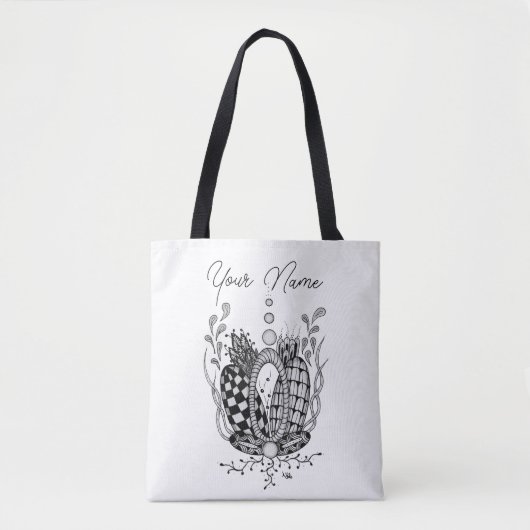 Tote Bag Tangle Art : Dessin floral, Ovale - (Devant)