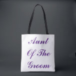 Tote Bag Tante Du Groom Mariage Élégant Et Violet Élégant<br><div class="desc">Beau sac fourre-tout simple et élégant pour la tante du marié avec un texte royal violet. Vous pouvez modifier la couleur du texte ou le modifier pour le personnaliser comme bon vous semble.</div>