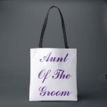 Tote Bag Tante Du Groom Mariage Élégant Et Violet Élégant<br><div class="desc">Beau sac fourre-tout simple et élégant pour la tante du marié avec un texte royal violet. Vous pouvez modifier la couleur du texte ou le modifier pour le personnaliser comme bon vous semble.</div>