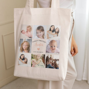 Tote Bag Tante moderne Photo personnalisée Collage Coeur ro