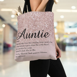 Tote Bag Tante Tatie Définition Script Rose Gold Glitter