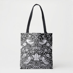Tote Bag Tapisserie Art Nouveau Oiseau & Fleur, Noir & Blan