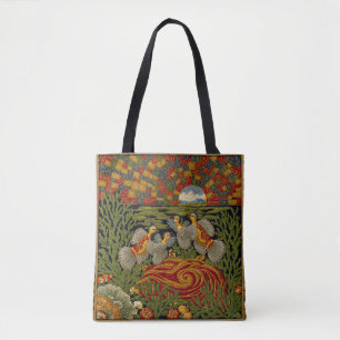 Tote Bag Tapisserie verte de style rétro Oiseaux exotiques