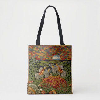 Tote Bag Tapisserie verte de style rétro Oiseaux exotiques