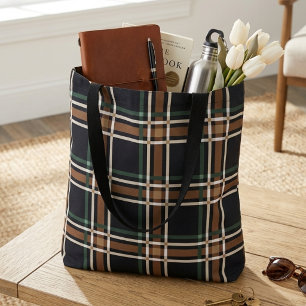 Tote Bag Tartan à carreaux noir et marron classique