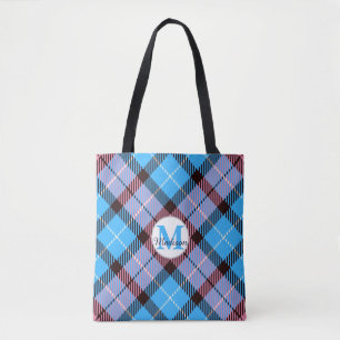Tote Bag Tartan bleu rose plaid Monogramme Enseignant
