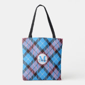 Tote Bag Tartan bleu rose plaid Monogramme Enseignant (Dos)