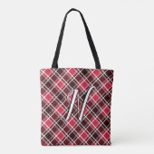 Tote Bag Tartan classique Plaid Red Black Monogramme person (Dos)